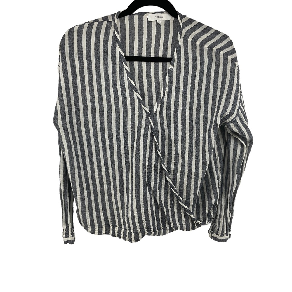 TALORI Gray Faux Wrap Cotton Gray Stripe Top‎ Size Large